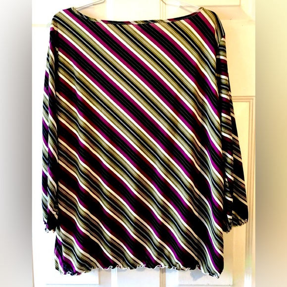 Apostrophe Purple Olive Green Black White Diagonal Stripe Knit Blouse Sz 16W 18W - Picture 2 of 2